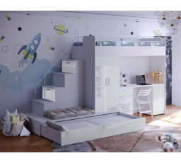 Vyvýšená posteľ PARADISE 5, Biela Biela Lesk