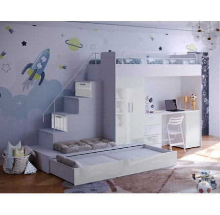 Vyvýšená posteľ PARADISE 5, Biela Biela Lesk