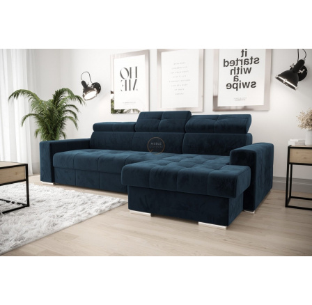 Rohová sedacia súprava s funkciou spania MARGO 160x250 - modrá, pravá