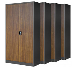 Sada 4x kancelárska kovová skriňa JAN H, 900 x 1950 x 400 mm, Eco Design: antracitová/orech