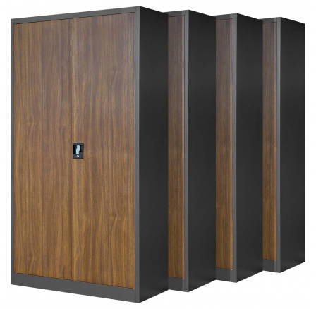 Sada 4x Kovová skriňa s policami JAN H Eco Design, 900 x 1950 x 400 mm, Antracitová/orech
