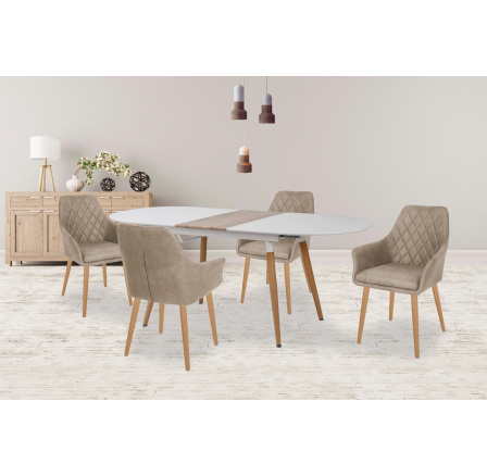 Jedálenský stôl CALIBER, biely/dub san remo