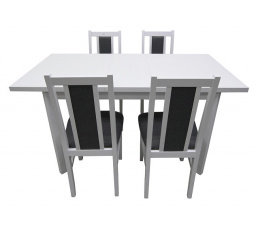 Jedálenský set stôl + 4 stoličky MILÉNIUM 1, biely / masívne drevo v bielej farbe, stoličky čalúnené v sivej farbe