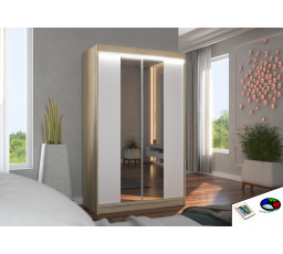 Posuvná skriňa so zrkadlom a LED osvetlením MARVIN 120 Sonoma+Biela