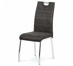 Jedálenská stolička, čalúnenie sivá látka COWBOY vo vintage koži, biele prešívanie, kov