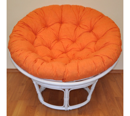 Ratanový papasan 100 cm biely, oranžové odlesky