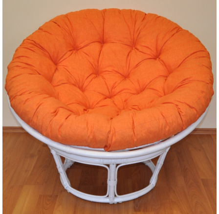 Ratanový papasan 100 cm biely, oranžové odlesky