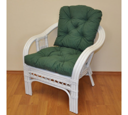 Ratanové kreslo Rio De Janeiro biele - poduška tmavozelený melír