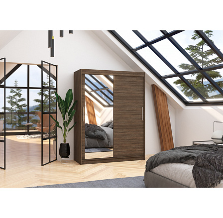 Posuvná skriňa so zrkadlom BIANCO 150 Choco+Choco