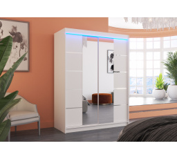 Posuvná skriňa so zrkadlom a LED osvetlením NORDIC 150 Biela+Biela