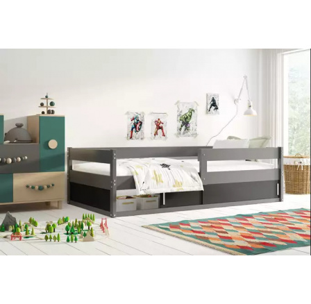 Detská jednolôžková posteľ Hugo v grafitovej farbe s matracom 80 x 160