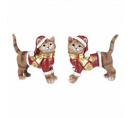 Kočka - vánoční figurka, polyresin, vel. S, červeno-hnědá, mix 2, cena za 1 ks