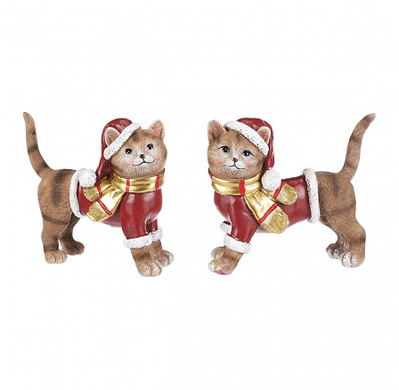 Kočka - vánoční figurka, polyresin, vel. S, červeno-hnědá, mix 2, cena za 1 ks