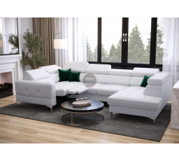 Rohová sedacia súprava TOSCANIA MAX I, relax s funkciou spania 170x350x185 cm - biela eko koža, ľavá