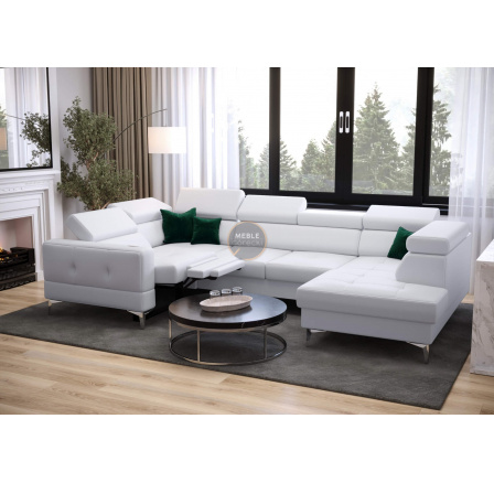 Rohová sedacia súprava TOSCANIA MAX I, relax s funkciou spania 170x350x185 cm - biela eko koža, ľavá