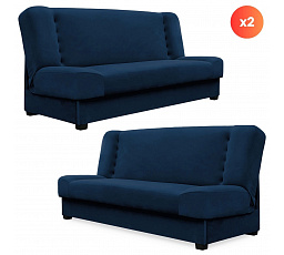 Sada 2x Rozkladacia Pohovka PIANO Modrá Zamatová