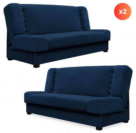 Sada 2x Rozkladacia Pohovka PIANO Modrá Zamatová