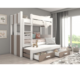 ARTEMA trojposchodová posteľ s matracom 200x90 Biela+Truffle