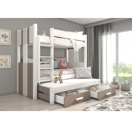 ARTEMA trojposchodová posteľ s matracom 200x90 Biela+Truffle