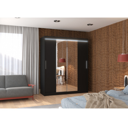 Posuvná skriňa so zrkadlom a LED osvetlením DALLAS 180 Čierna+Čierna Posuvná skriňa so zrkadlom a LED osvetlením DALLAS 180 Čierna+Čierna