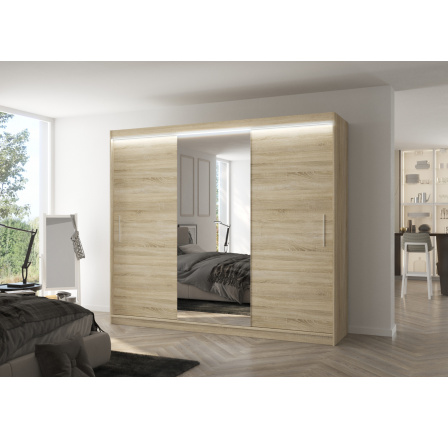 Posuvná skriňa so zrkadlom a LED osvetlením DENIS 250 Sonoma+Sonoma