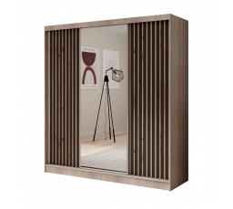 Šatní skriňa s posuvnými dverami a zrkadlom Ida 200 Sonoma+Čierna