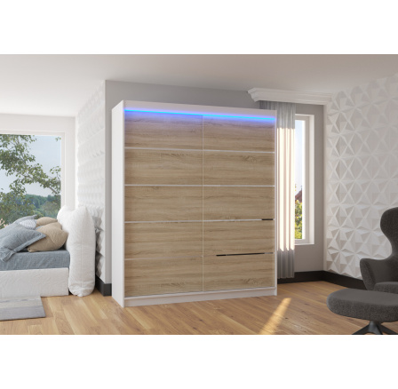 Posuvná skriňa s LED osvetlením SPECTRA 180 Biela+Sonoma Posuvná skriňa s LED osvetlením SPECTRA 180 Biela+Sonoma