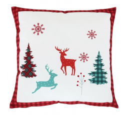 Polštář sametový s výplní - vánoční, červené okraje, 100% polyester, 45 x 45 cm