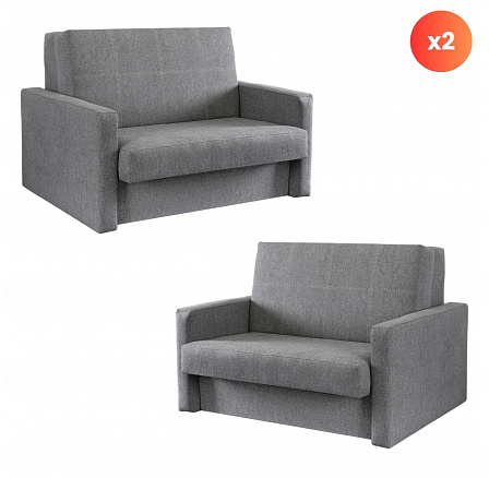 Sada 2x Dvojmiestne Kreslo Na Spanie MILAN 2 Sivé