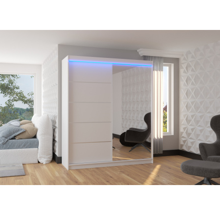 Posuvná skriňa so zrkadlom a LED osvetlením CARO 180 Biela+Biela Posuvná skriňa so zrkadlom a LED osvetlením CARO 180 Biela+Biela