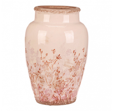 Váza keramická - zaoblená, retro, růžové květy, vel. L Váza keramická - zaoblená, retro, růžové květy, vel. L
