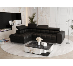 Rohová sedacia súprava ASPEN MINI prírodná koža 260x170 cm - čierna koža, ľavá