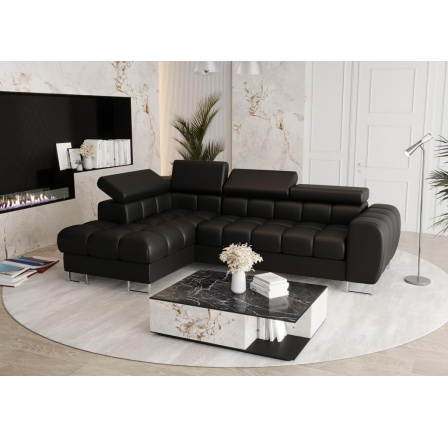 Rohová sedacia súprava ASPEN MINI prírodná koža 260x170 cm - čierna koža, ľavá