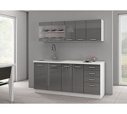 Kuchyňská linka SOLA - 1,8 m, Bílá/Šedý Lesk