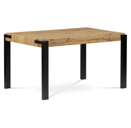 Jedálenský stôl 140x88x76, dekor MDF dosky divoký dub, hrúbka 100 mm, čierny matný kov