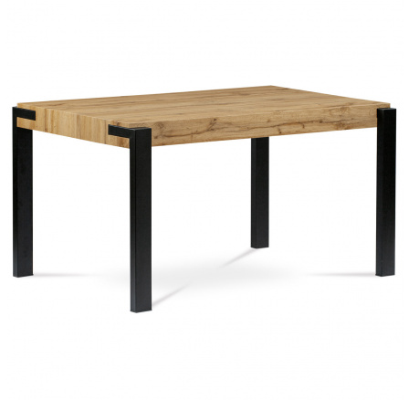 Jedálenský stôl 140x88x76, dekor MDF dosky divoký dub, hrúbka 100 mm, čierny matný kov Jedálenský stôl 140x88x76, dekor MDF dosky divoký dub, hrúbka 100 mm, čierny matný kov