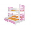 Trojposchodová posteľ s matracmi SORIA White+Pink