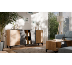 Komoda OVO 4D, betón tmavý/ starý dub