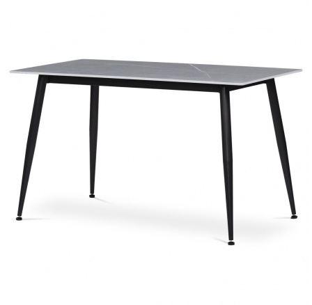 Jedálenský stôl 130x70x76 cm, doska zo spekaného kameňa v imitácii matného mramoru, čierne kovové nohy