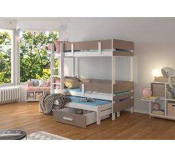 Trojlôžková poschodová posteľ ETAPO 180x80 Biela+Truffle