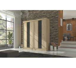 Posuvná skriňa s lacobelom KAREN 200 Sonoma+Čierny Lacobel