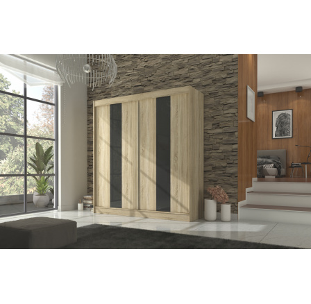 Posuvná skriňa s lacobelom KAREN 200 Sonoma+Čierny Lacobel