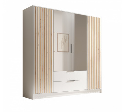 Šatní skriňa Neri 200 s dverami a zrkadlami Biela+Biela