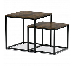 Set 2 ks odkladacích stolíkov, MDF, dekor divoký dub, kov, čierny lak