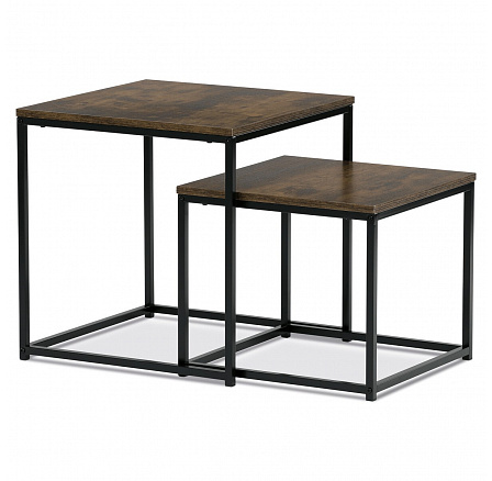 Set 2 ks odkladacích stolíkov, MDF, dekor divoký dub, kov, čierny lak
