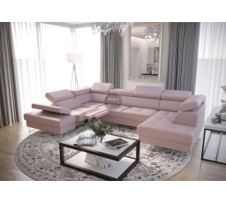 Rohová sedacia súprava GALAXY MAX II, relax s funkciou spania 215x350x170 prírodná koža - ľavá, Béžová koža