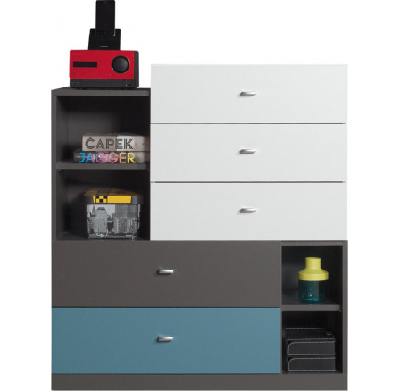 Komoda TABLO - TA7, grafit + biely lux + atlantic