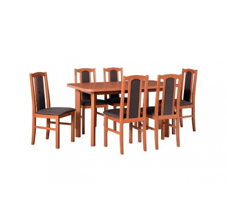 MILENIUM 3 - jedálenský set stôl+6 stoličiek (Wenus 2P+ Boss 7) jelša/tmavohnedá látka č. 4B-Soro 28 NEW FABRIC - kolekcia "DRE" (DM) (K150)
