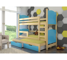 Trojposchodová posteľ s matracom LETICIA Pine+Blue