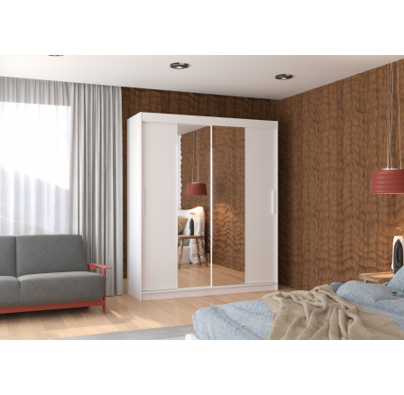 Šatní skriňa s posuvnými dverami a zrkadlom DALLAS 180 Biela+Biela Šatní skriňa s posuvnými dverami a zrkadlom DALLAS 180 Biela+Biela